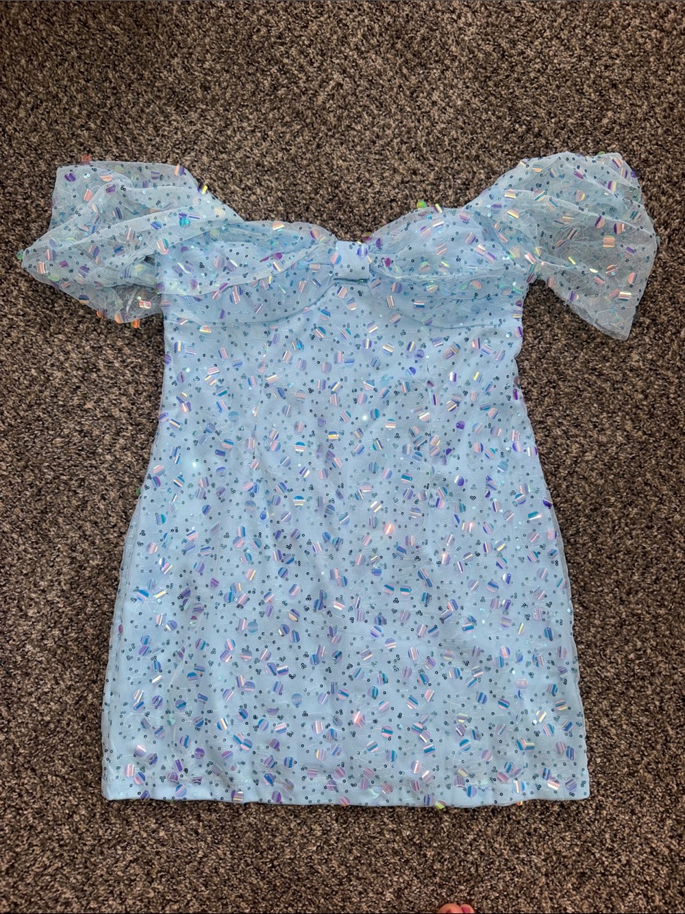 Hello Molly Light Blue Sparkle Off-Shoulder Mini Dress